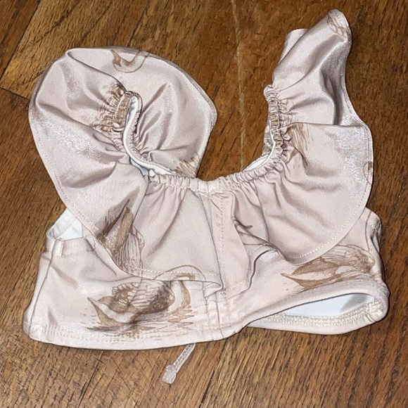 •KATE QUINN•3-6 MONTHS NATURAL & BROWN SWAN RUFFLE BIKINI SET - Picture 5 of 7